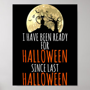 Zwarte kat dode boom klaar voor halloween poster