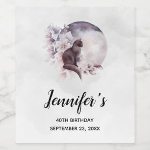 Zwarte Kat door een Magische Volle Mon Birthday Wijn Etiket