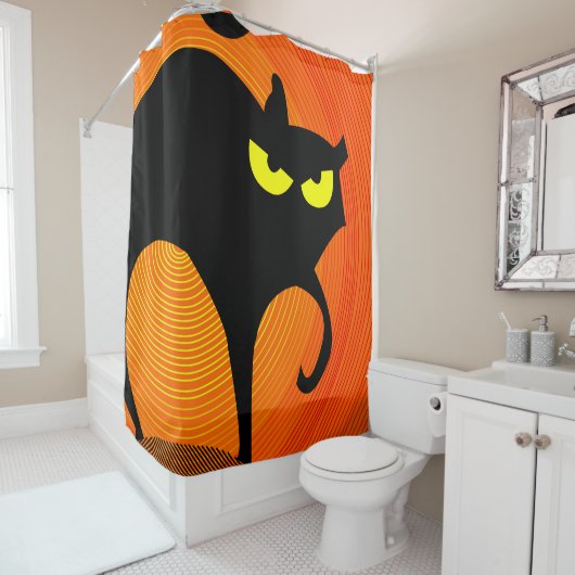 Zwarte kat douchegordijn (In situ)