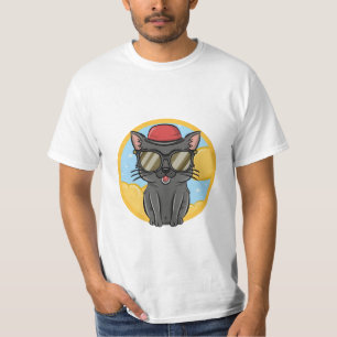 Zwarte kat draagt een zonnebril, grappige kat t-shirt
