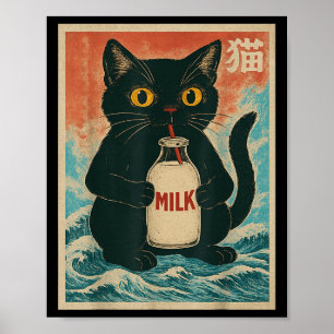 Zwarte Kat Drink Melkkarton Anime Japans Grappig G Poster