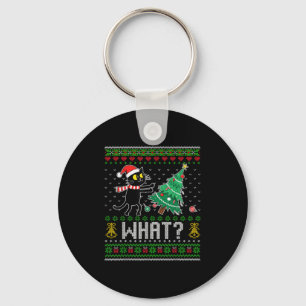 Zwarte kat duwen kerstboom kat wat grappig Ug Sleutelhanger