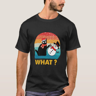 Zwarte kat duwt Sneeuwpop Shirt Retro Vintage Grap
