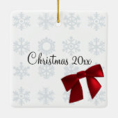 Zwarte Kat Eerste Kerstmis Foto Lijst Rood Bow Keramisch Ornament (Achterkant)