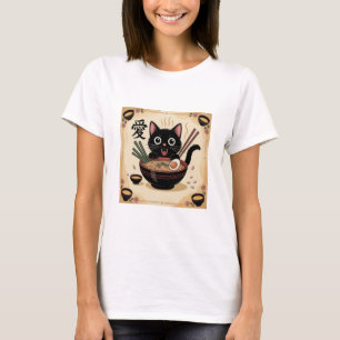 Zwarte Kat Eet Ramen, Cute Kawaii Noedelkom T-shirt