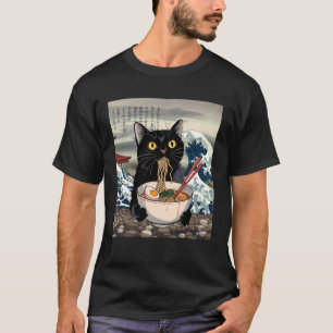Zwarte Kat Eet Ramen Noedels Japanse Golf Art F T-shirt