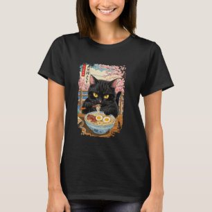 Zwarte Kat Eet Ramen Noedels Japanse Kersenbloesem T-shirt