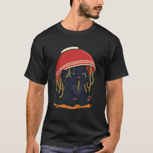 Zwarte Kat Eet Ramen Noedels Japanse Vintage T-shirt
