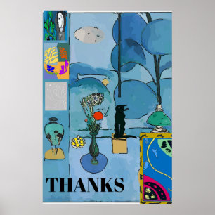 Zwarte kat en bloemen in blauwe ruimte, voeg tekst poster