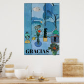 Zwarte kat en bloemen in blauwe ruimte, voeg tekst poster (Keuken)