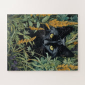Zwarte kat en bloemen legpuzzel (Horizontaal)