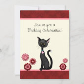Zwarte kat en bloemen verjaardagsuitnodiging kaart (Voorkant)