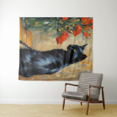 Zwarte kat en bloemen wandkleed (In Situ (horizontaal))