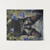 Zwarte kat en bloemen wandkleed (Voorkant (horizontaal))