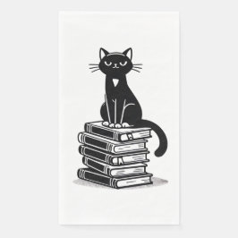 Zwarte kat en boeken – minimalistisch design servet