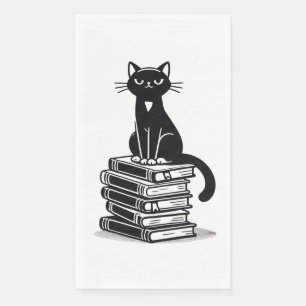 Zwarte kat en boeken – minimalistisch design servet