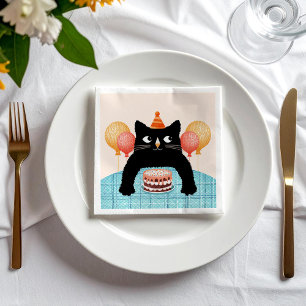 Zwarte kat en cake servet