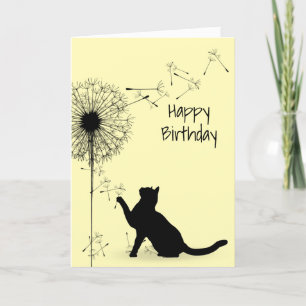 Zwarte kat en Dandelion Birthday Kaart