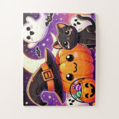 Zwarte kat en een pompoen legpuzzel (Verticaal)