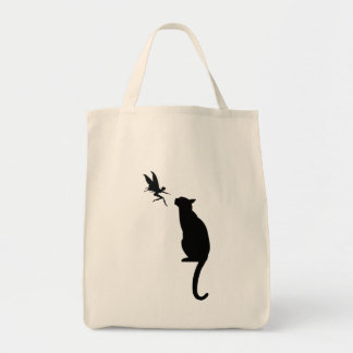 Zwarte kat en fijn silhouet tote bag