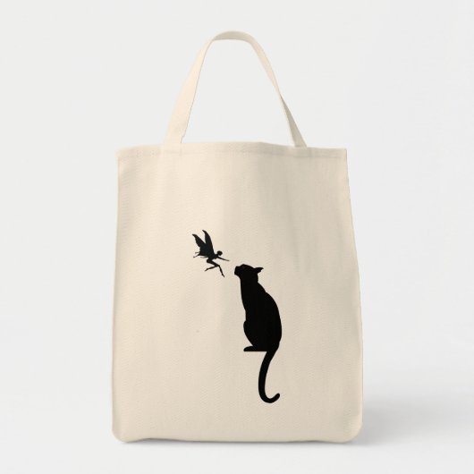 Zwarte kat en fijn silhouet tote bag (Voorkant)