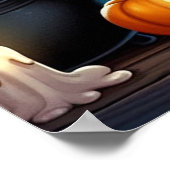 Zwarte kat en geest in een pompoen patch poster (Hoek)