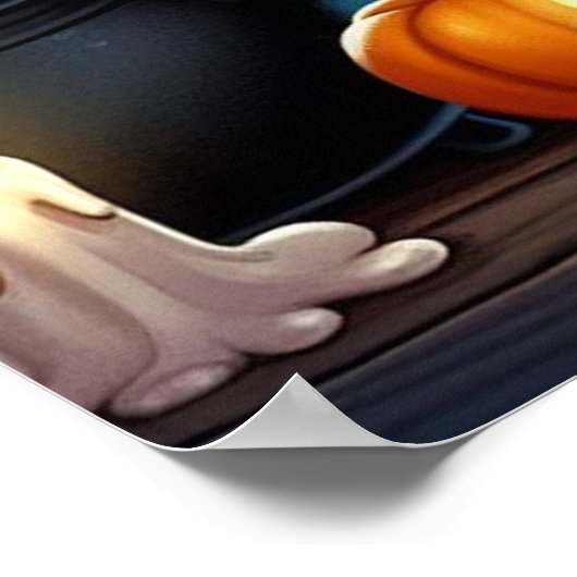 Zwarte kat en geest in een pompoen patch poster (Hoek)