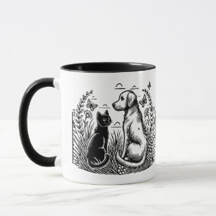 Zwarte Kat en Gouden Retriever Silhouet Mok