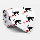 Zwarte kat en hartritmedanten (rood) stropdas (Opgerold)