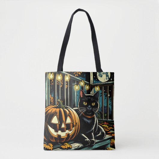 Zwarte kat en Jack-O-Lantern Halloween Draagtas (Voorkant)