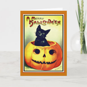 Zwarte kat en Jack O' Lantern Halloween kaart