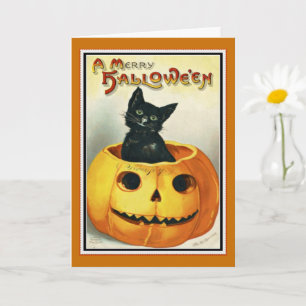 Zwarte kat en Jack O' Lantern Halloween kaart