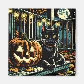 Zwarte kat en Jack-O-Lantern Halloween Magneet (Voorkant)