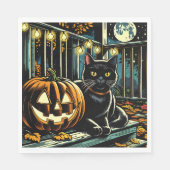Zwarte kat en Jack-O-Lantern Halloween Servet (Voorkant)