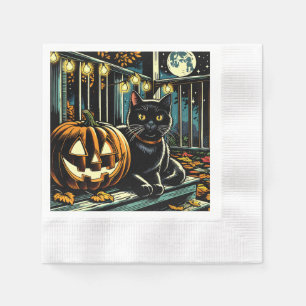 Zwarte kat en Jack-O-Lantern Halloween Servet
