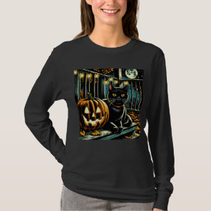 Zwarte Kat en Jack-O-Lantern Halloween T-shirt