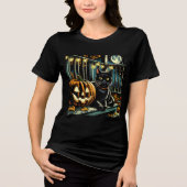 Zwarte kat en Jack-O-Lantern Halloween Tri-Blend Shirt (Voorkant)