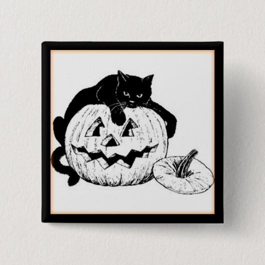  zwarte kat en Jack O' Lantern Halloween Vierkante Button 5,1 Cm (Voorkant)
