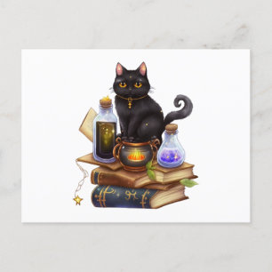 Zwarte kat en magische benodigdheden Briefkaart