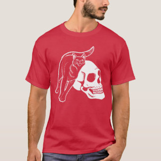 Zwarte kat en menselijk skelet Punk Gothic schedel T-shirt