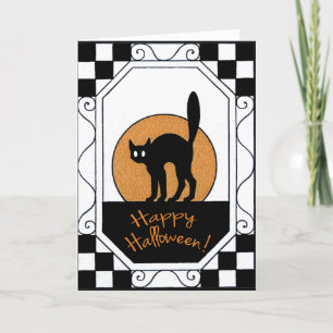 zwarte kat en Moon Halloween Kaart