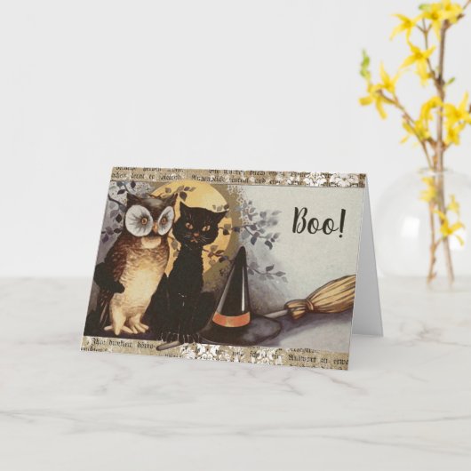 zwarte kat en open halloween-kaart kaart (Gele Bloem)