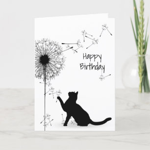 Zwarte Kat en Paardenbloem Verjaardag Kaart