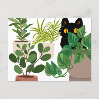 Zwarte kat en Planten briefkaart