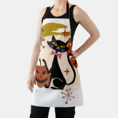 Zwarte Kat en Pompoen Atomic Retro Halloween T-Shi Schort (Insitu)