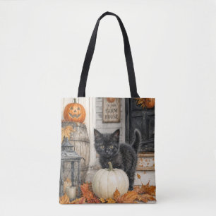 Zwarte Kat en Pompoen Boerderij Halloween Draagtas