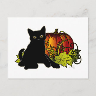 Zwarte kat en pompoen briefkaart