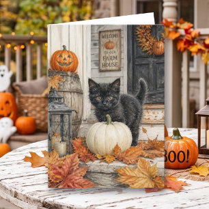 Zwarte Kat en Pompoen Halloween Kleurplaat Kaart