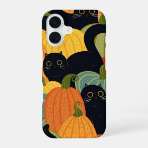 Zwarte kat en pompoen Halloween naadloos patroon iPhone 16 Hoesje