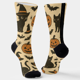  zwarte kat en pompoen Halloween Sokken